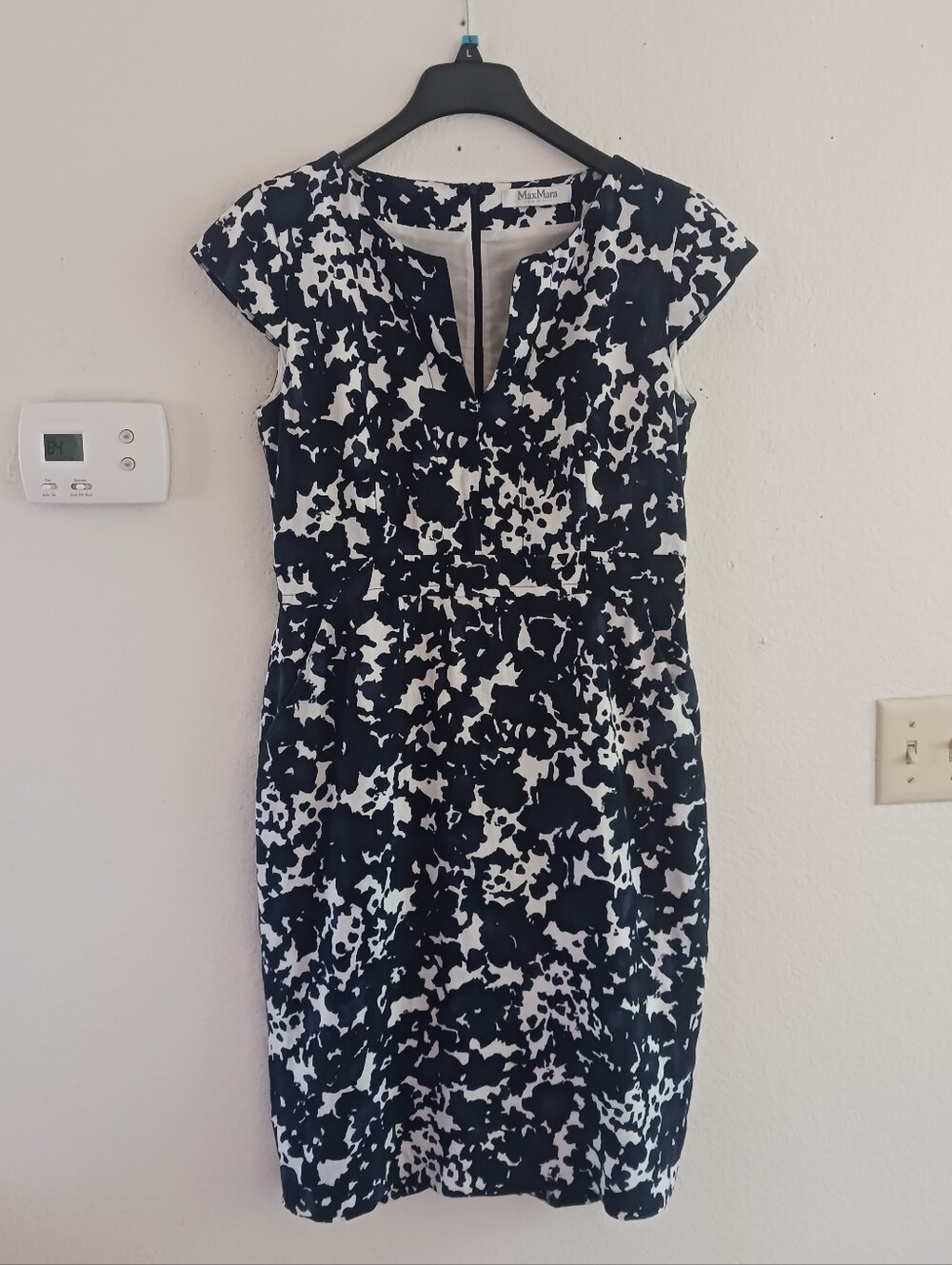 MaxMara Abstract Cap Sleeve Linen Dress